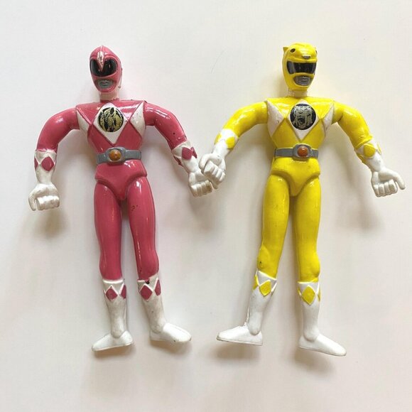 Mighty Morphin Power Rangers Pink and Yellow Bendy Action Figure 1993 Saban - Picture 1 of 3
